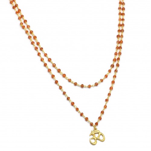 925 Sterling Silver Gold Plated Carnelian Gemstone With OM Charms Pendant Necklaces- A1N-5489