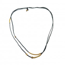 Brass Gold Plated Grey Thread With Metal Pipe Necklaces- A1N-555