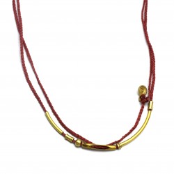 Brass Gold Plated Red Thread With Metal Pipe Necklaces- A1N-555