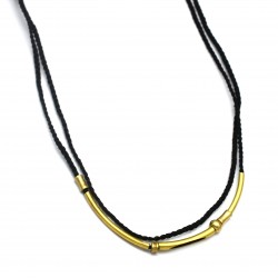 Brass Gold Plated Black Thread With Metal Pipe Necklaces- A1N-555