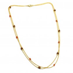 Brass Gold Plated Wooden Beads With Carnelian Gemstone Chain Necklaces- A1N-5604