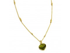 925 Sterling Silver Gold Plated Green Tourmaline Gemstone With Metal Beads Pendant Necklaces- A1N-5632