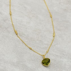 925 Sterling Silver Gold Plated Green Tourmaline Gemstone With Metal Beads Pendant Necklaces- A1N-5632