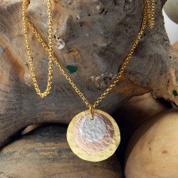 Brass Gold, Rose Gold, Silver Plated Round Hammered Disc Necklaces- A1N-564