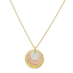 Brass Gold, Rose Gold, Silver Plated Hammered Disc Pendant Necklaces- A1N-564