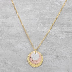 Brass Gold, Rose Gold, Silver Plated Round Hammered Disc Necklaces- A1N-564