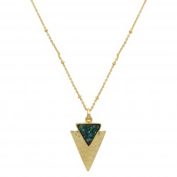 Brass Gold Plated Green Druzy Gemstone With Ball Chain Pendant Necklaces- A1N-5720
