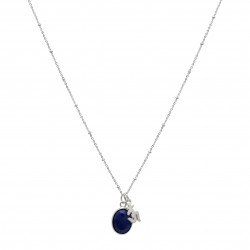 925 Sterling Silver Silver Plated Blue Sapphire Gemstone With OM Charms Pendant Necklaces- A1N-5903