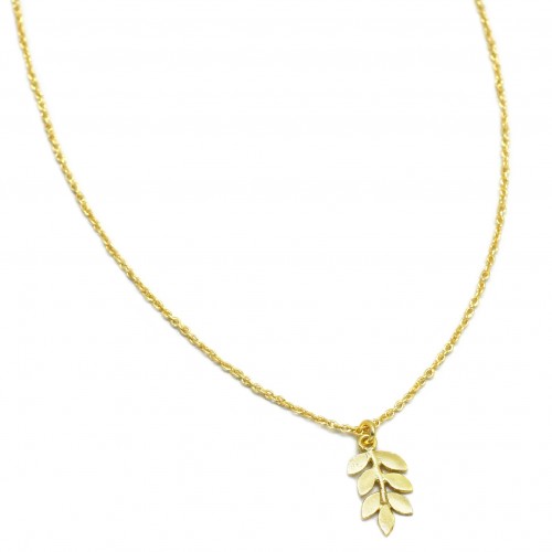 925 Sterling Silver Gold Plated Metal Leaf Pendant With Chain Necklaces- A1N-5929