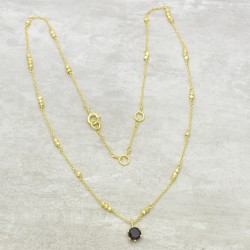 925 Sterling Silver Gold Plated Garnet Gemstone With Metal Beads Pendant Necklaces- A1N-5964