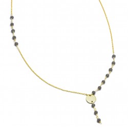 Brass Gold Plated Grey Chalcedony Gemstone Chain Necklaces- A1N-5975
