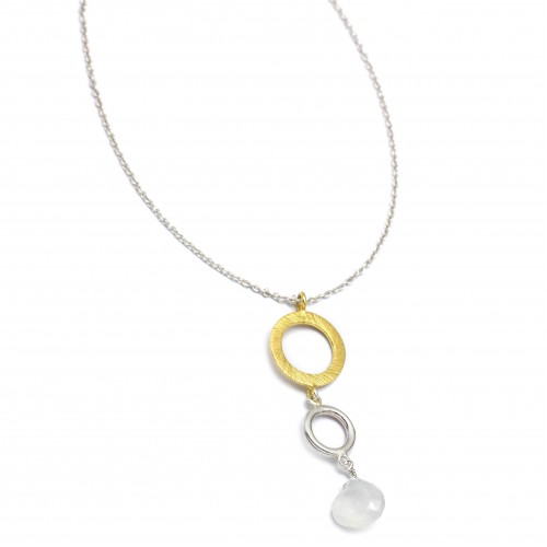 925 Sterling Silver Gold, Silver Plated White Chalcedony Gemstone Pendant Necklaces- A1N-6097