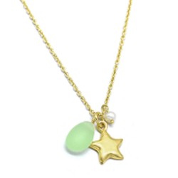 925 Sterling Silver Green Chalcedony, Pearl With Star Charms Pendant Necklaces- A1N-613