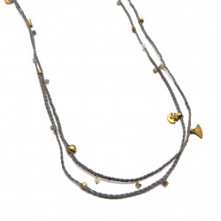 Brass Grey Thread Labradorite Gemstone With Metal Beads Necklaces- A1N-676