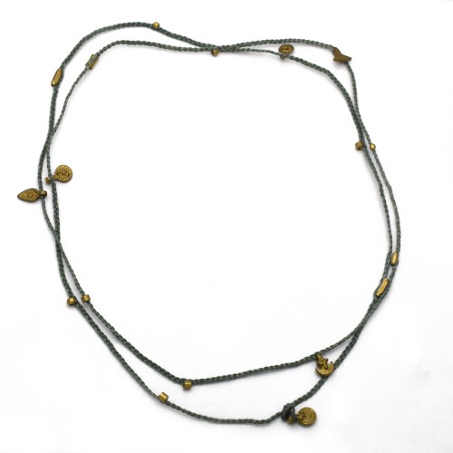 Brass Gold Plated Metal Findings With Grey Thread Necklaces- A1N-676