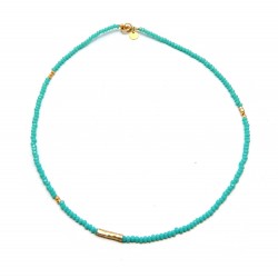 Brass Gold Plated Aqua Chalcedony Gemstone Beaded Necklaces- A1N-700