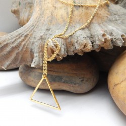Brass Gold Plated Hammered Triangle Metal Pendant Necklaces- A1N-725