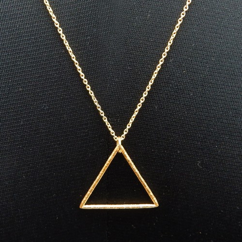 Brass Gold Plated Hammered Triangle Metal Pendant Necklaces- A1N-725