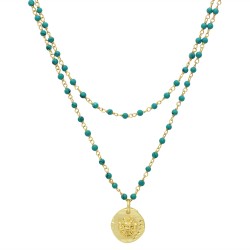 Brass Gold Plated Turquoise Gemstone With Charm Pendant Necklaces- A1N-764