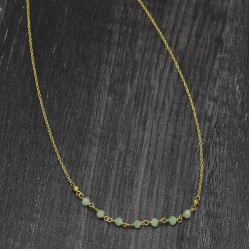 925 Sterling Silver Gold Plated Green Chalcedony, Pyrite Gemstone Chain Necklaces- A1N-774