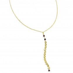 Brass Gold Plated Garnet Gemstone With Small Round Metal Disc Necklaces- A1N-8042