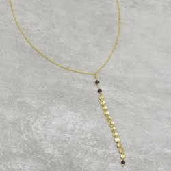 Brass Gold Plated Garnet Gemstone With Small Round Metal Disc Necklaces- A1N-8042