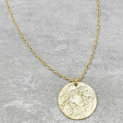 Brass Gold Plated Round Hammered Big Disc pendant Necklaces- A1N-8061