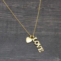 Brass Gold Plated Heart Shape Metal With Love Charms Necklaces- A1N-8108