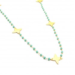 Brass Gold,Oxidized Plated Aqua Chalcedony Gemstone Chain Necklaces- A1N-811