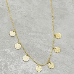 Brass Gold Plated Hammered Round Metal  Disc Necklaces- A1N-8117