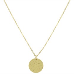 Brass Gold Plated Hammered Metal Round Disc Pendant Necklaces- A1N-8155