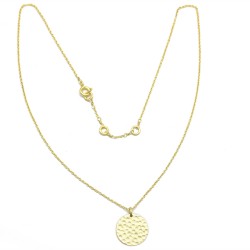Brass Gold Plated Hammered Metal Round Disc Pendant Necklaces- A1N-8155