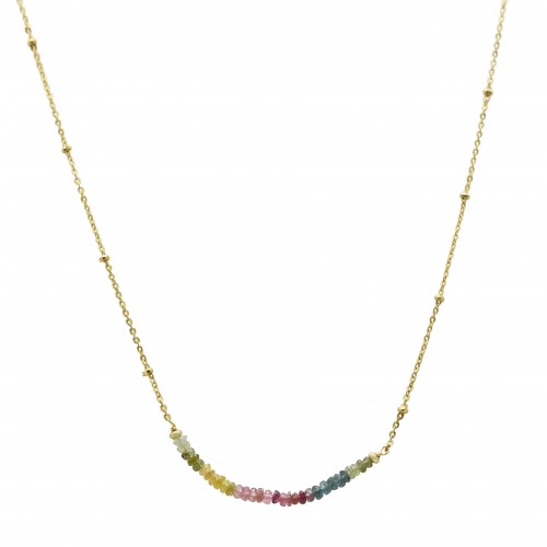 925 Sterling Silver Gold Plated Multi Tourmaline Gemstone Necklaces- A1N-8372