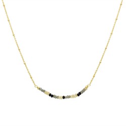 Brass Gold Plated Black Onyx, Labradorite, Citrine Gemstone Ball Chain Necklaces- A1N-8372