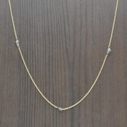 Brass Gold Plated Labradorite Beads Gemstone Chain Necklaces- A1N-8543