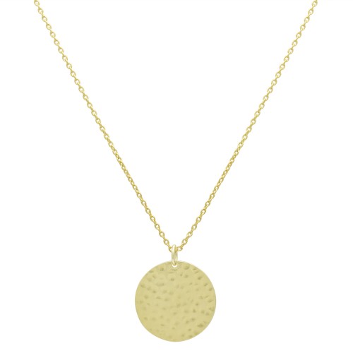 Brass Gold Plated Round Hammered Disc Pendant Necklaces- A1N-8717
