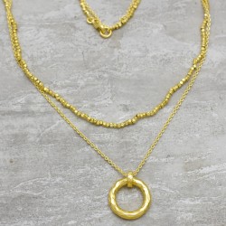 Brass Gold Plated Hand-Cut Metal Beads With Round Pendant Necklaces- A1N-8758
