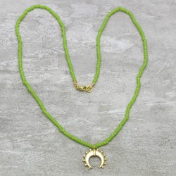 Brass Gold Plated Green Chalcedony, Pearl, Turquoise, Pink Tourmaline Gemstone Necklaces- A1N-8819