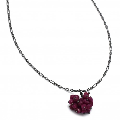 925 Sterling Silver Black Rhodium Plated Color Enhanced Ruby Gemstone Pendant Necklaces- A1N-90003