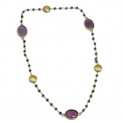 925 Sterling Silver Gold Plated Amethyst, Pyrite Gemstone With Round Metal Finding Necklaces- A1N-9008
