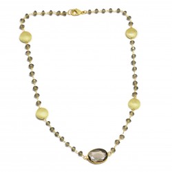 Brass Gold Plated Smoky Gemstone With Round Metal Finding Necklaces- A1N-9008