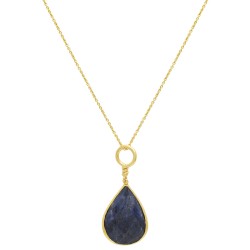 Brass Gold Plated Lapis Lazuli Gemstone Pendant Necklaces- A1N-90080