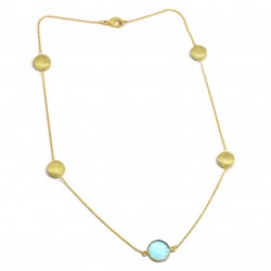Brass Gold Plated Blue Glass Gemstone With Metal Finding Necklaces- A1N-9010