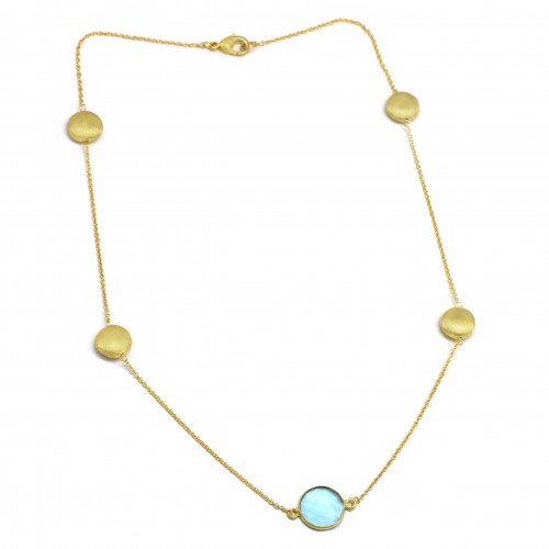 Brass Gold Plated Blue Glass Gemstone With Metal Finding Necklaces- A1N-9010