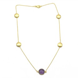 Brass Gold, Silver Plated Amethyst Gemstone With Metal Finding Necklaces- A1N-9010