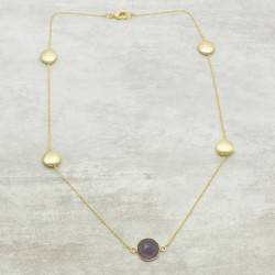 Brass Gold, Silver Plated Amethyst Gemstone With Metal Finding Necklaces- A1N-9010