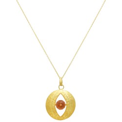 Brass Gold Plated Citrine Gemstone Pendant With Chain Necklaces- A1N-9011