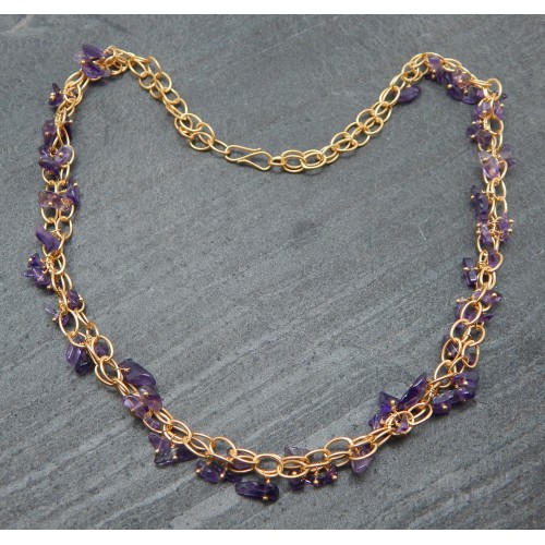 Brass Gold Plated Amethyst Gemstone Necklaces- A1N-90117