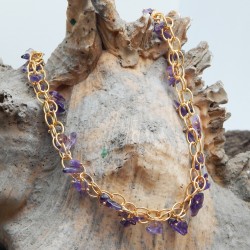 Brass Gold Plated Amethyst Gemstone Necklaces- A1N-90117