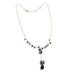 925 Sterling Silver Silver Plated Amethyst, Labradorite Gemstone Necklaces- A1N-9012